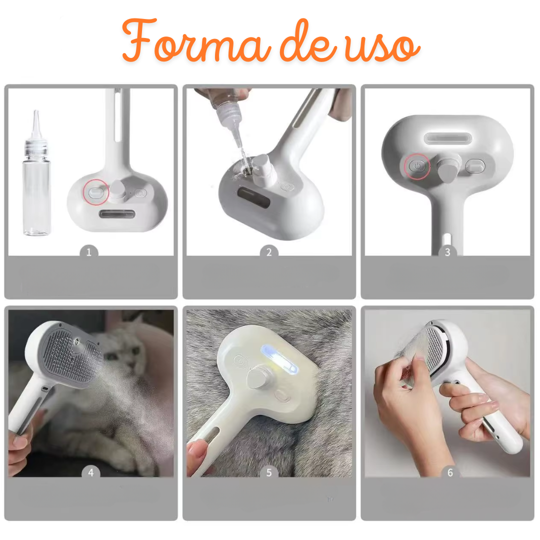 Escova Autolimpante Furly™ – Remove Pelos com Spray e Massagem para Pets - Imagem 4