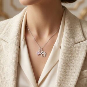 Colar Patuá Patinha com Coração Rosa em Prata 925 – Lupzy™ | Amor Pet Delicado e Feminino