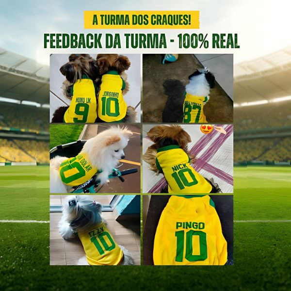 Roupinha Personalizada Copa do Mundo Brasil com Nome e Número para Cachorro e Gato Tecido Respirável ForPatas™ - Imagem 5