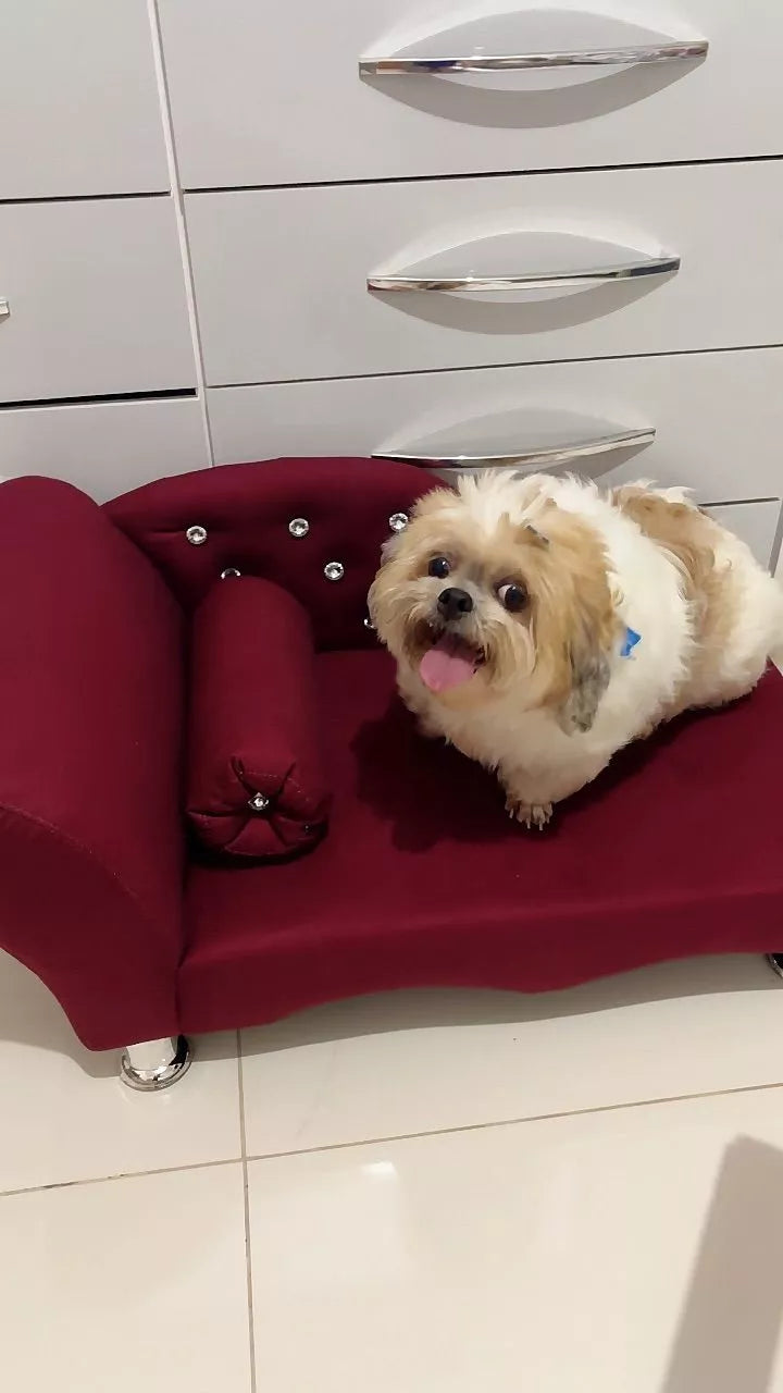 Cama Sofá Recamier em Suede para Cachorro e Gato com Strass Lupzy - Imagem 9
