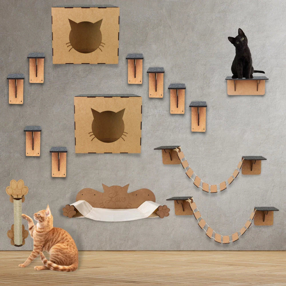 Playground para Gatos Modular de 7 a 15 Peças em MDF – Snouty™ | Diversão, Escalada e Bem-Estar Diário