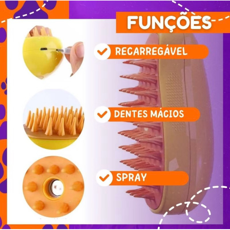 Escova a Vapor Recarregável 3 em 1 para Pets - Imagem 3