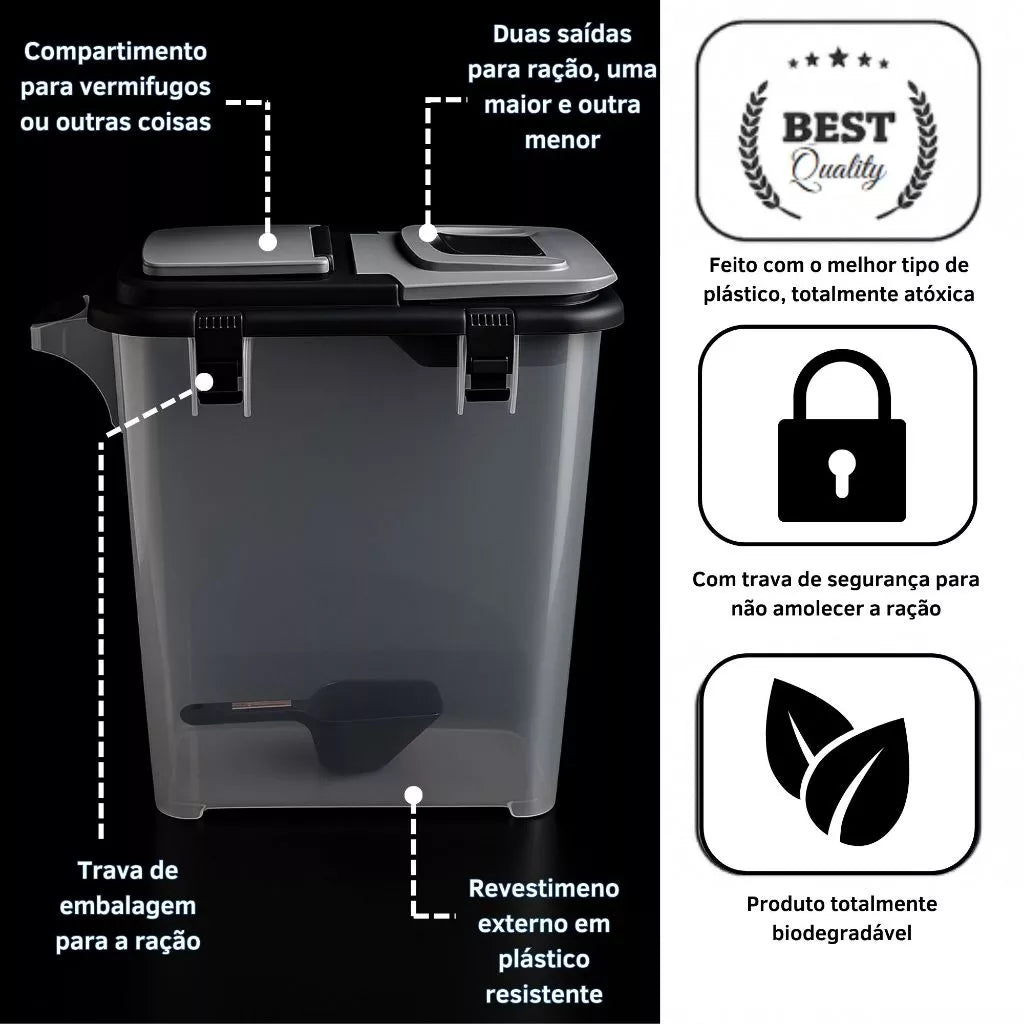 Porta Ração Hermético até 15kg com Vedação Completa e Pá Dosadora – Mecpet™ | Proteção Total e Organização - Imagem 3