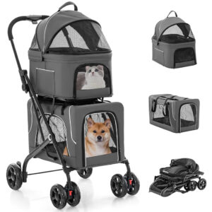 Carrinho Passeio Dobrável 3 em 1 até 30kg com Freio e Cinto para Cachorro e Gato Bluesky™